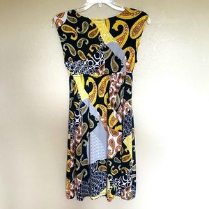 BOGO 1/2 OFF SzS Yellow,Black Orange Paisley A-line Slip on Dress. Elastic Waist